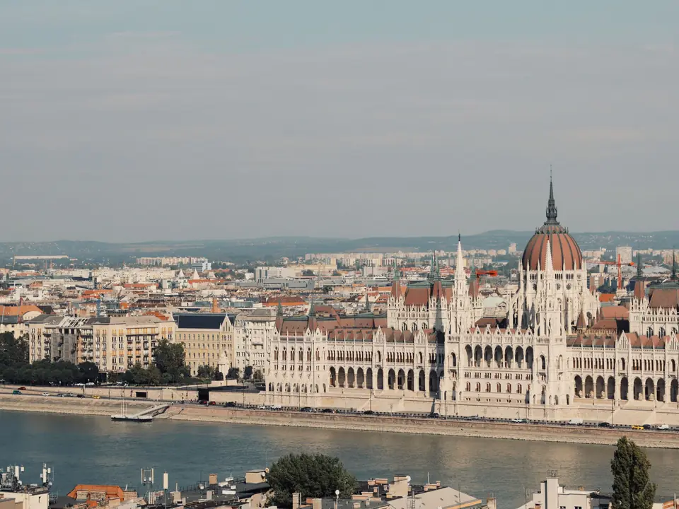 Scenic view of the iconic Hungarian Parliament Building along the Danube River in Budapest